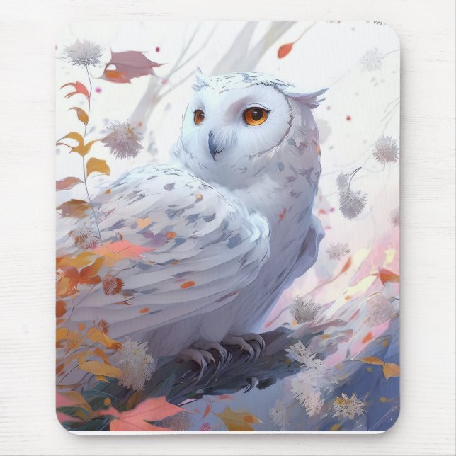Owl Bird Portrait Animal Painting Wildlife Forest Mouse Mat (Front)