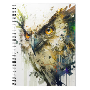 Owl Bird Portrait Animal Painting Wildlife Forest Notebook