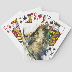 Owl Bird Portrait Animal Painting Wildlife Forest Playing Cards