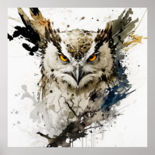 Owl Bird Portrait Animal Painting Wildlife Forest Poster