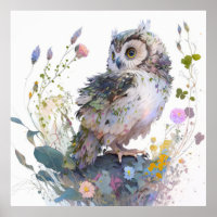 Owl Bird Portrait Animal Painting Wildlife Forest