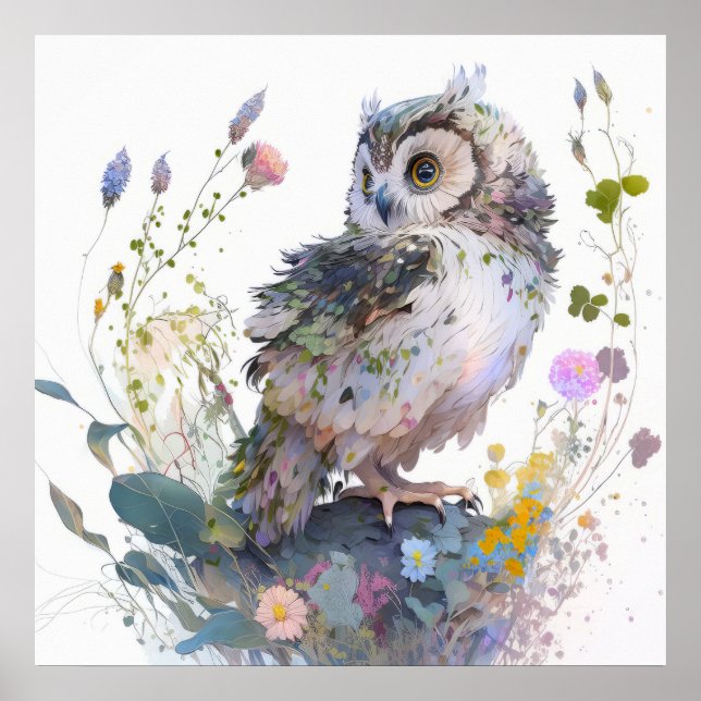 Owl Bird Portrait Animal Painting Wildlife Forest Poster (Front)