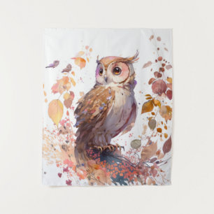 Owl Bird Portrait Animal Painting Wildlife Forest Tapestry