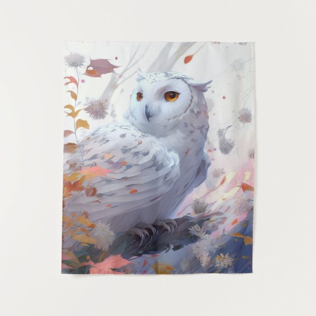 Owl Bird Portrait Animal Painting Wildlife Forest Tapestry (Front)