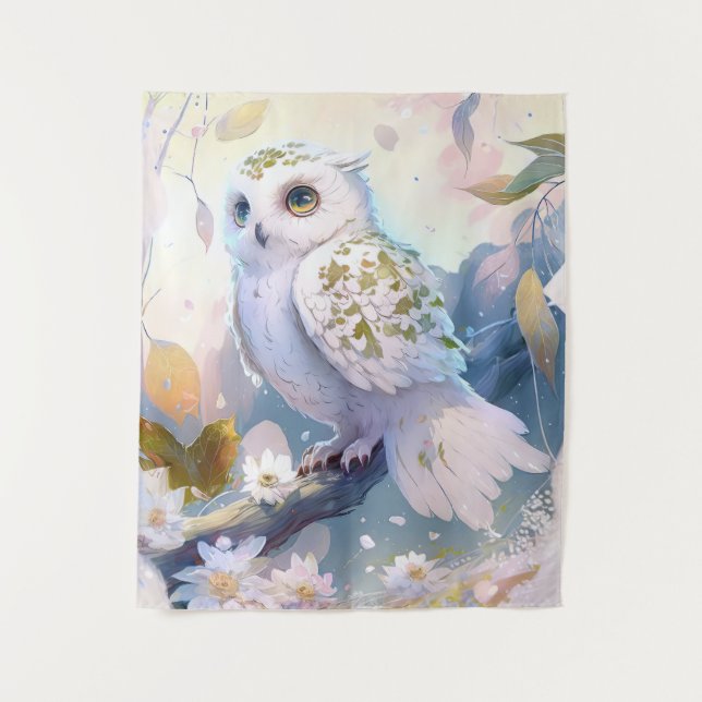 Owl Bird Portrait Animal Painting Wildlife Forest Tapestry (Front)