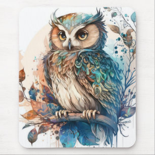 Owl Bird Portrait Animal Painting Wildlife Outdoor Mouse Mat