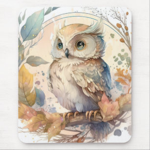 Owl Bird Portrait Animal Painting Wildlife Outdoor Mouse Mat