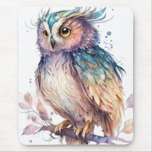 Owl Bird Portrait Animal Painting Wildlife Outdoor Mouse Mat