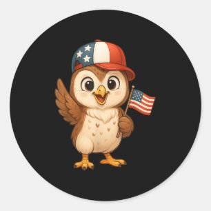 Owl Bird Usa Flag 4th July Independence Day Boys G Classic Round Sticker