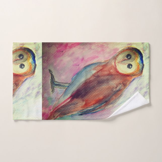 Owl Bird Watercolor art  Bath Towel Set (Hand Towel)