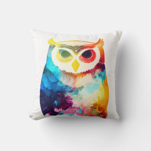 Owl Bird Wild Nature Animal Color Art Painting Cushion
