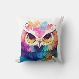 Owl Bird Wild Nature Animal Color Art Painting Cushion