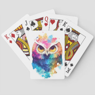 Owl Bird Wild Nature Animal Color Art Painting Playing Cards