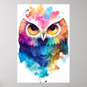 Owl Bird Wild Nature Animal Color Art Painting Poster