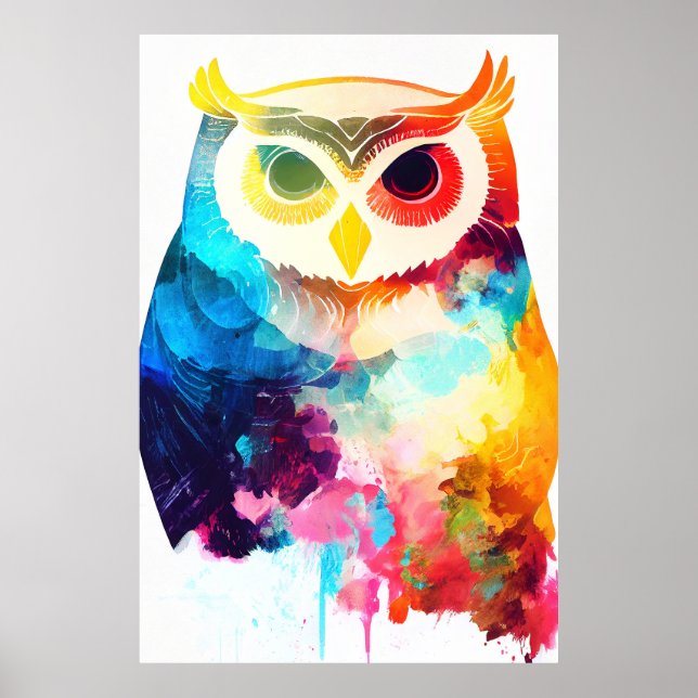 Owl Bird Wild Nature Animal Color Art Painting Poster (Front)