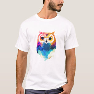 Owl Bird Wild Nature Animal Colours Paint T-Shirt