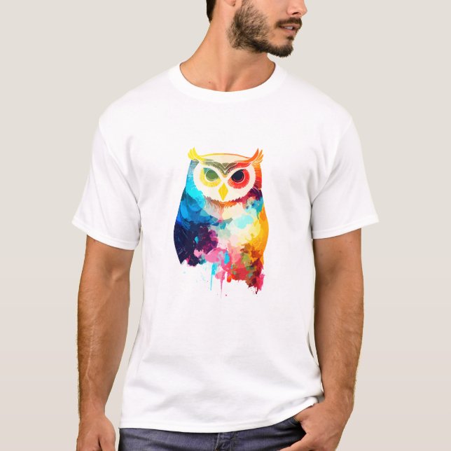 Owl Bird Wild Nature Animal Colours Paint T-Shirt (Front)