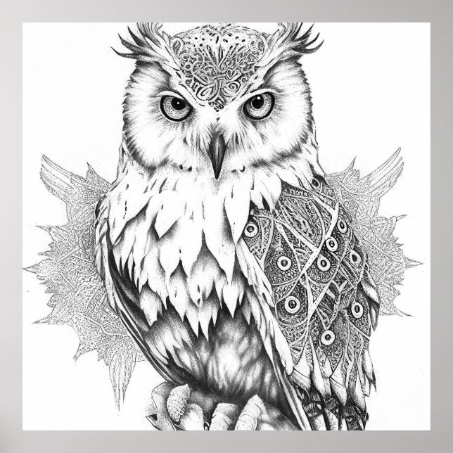 Owl Bird Wild Nature Animal Illustration Art  Poster (Front)