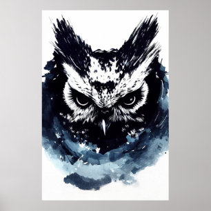 Owl Bird Wild Nature Free Spirit Brush Painting Poster