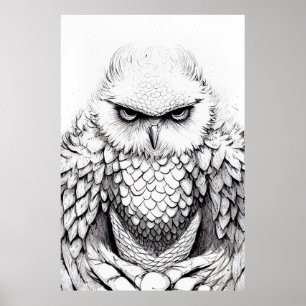 Owl Bird Wild Nature Illustration Line Epic Art Poster