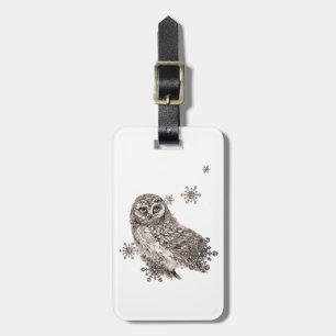 Owl Bird Winter Snowflakes Nature Art Luggage Tag