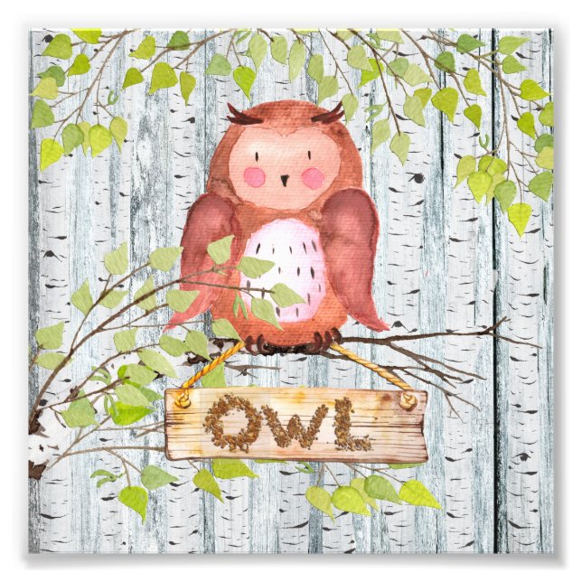 Owl Bird Woodland Friends Watercolor illustration Photo Print (Front)