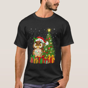 Owl Bird Xmas Tree Lighting Santa Hat Owl Christma T-Shirt