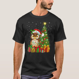 Owl Bird Xmas Tree Lighting Santa Hat Owl Christma T-Shirt