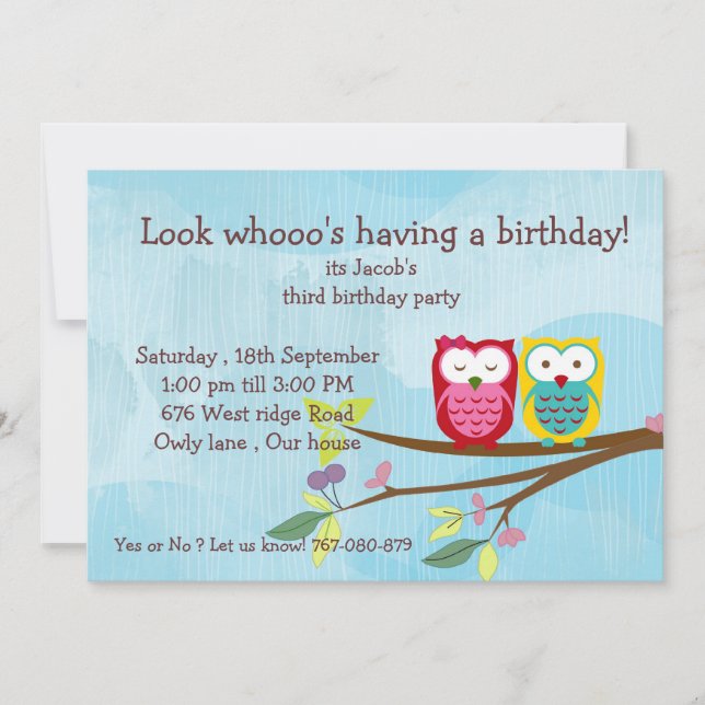Owl birthday invitation (Front)