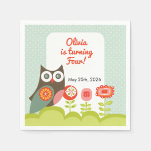 Owl Birthday Invitation for Kids Napkin
