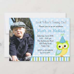 Owl Birthday Invitations with Photo for Boys