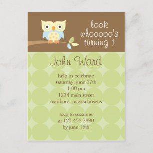 Owl Birthday Party Invitation Postcard