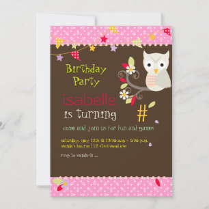 Owl, birthday party invitations