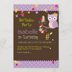 Owl, birthday party invitations