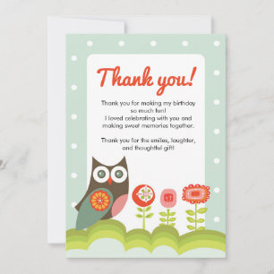 Owl Birthday Thank You Card for Kids