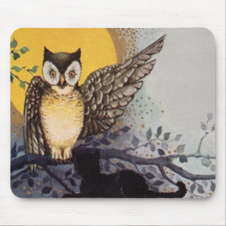 Owl Black Cat Full Moon Tree Night Mouse Mat