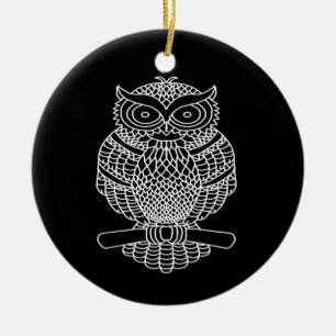 Owl (black round) - Ceramic Ornament