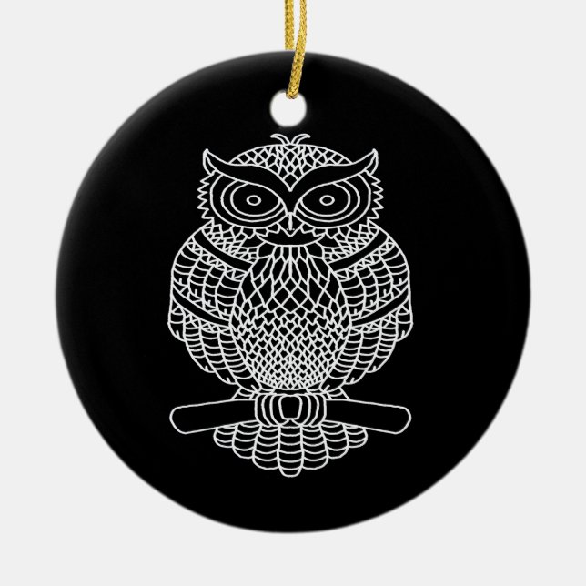 Owl (black round) - Ceramic Ornament (Front)
