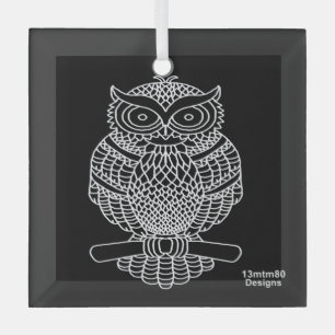 Owl (black square) - Glass Ornament