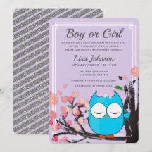 Owl Blossom Purple Glitter Stripes Baby Shower