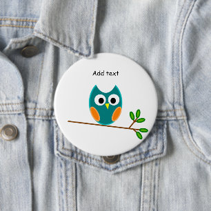 Owl: Blue and Gold Owl Template 10 Cm Round Badge