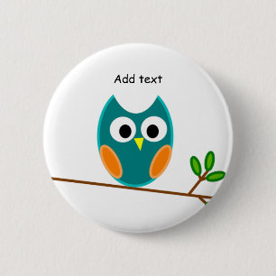 Owl: Blue and Gold Owl Template 6 Cm Round Badge