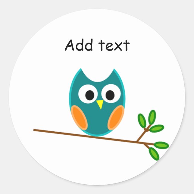 Owl: Blue and Gold Owl Template Classic Round Sticker (Front)