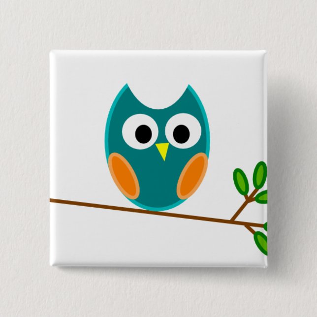 Owl: Blue and Orange 15 Cm Square Badge (Front)