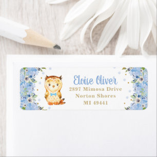 Owl Blue Floral Baby Shower Boy Birthday Address