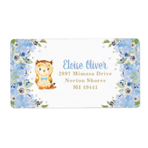 Owl Blue Floral Baby Shower Boy Birthday Address