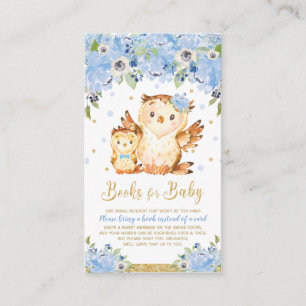 Owl Blue Floral Baby Shower Bring a Book Enclosure Card