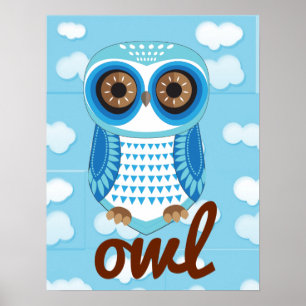 Owl Blue Poster with letter