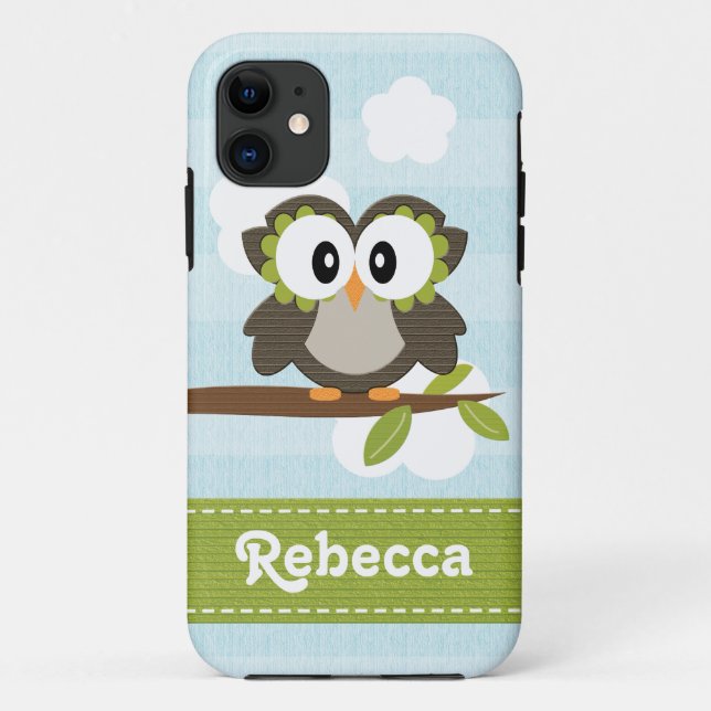 Owl Blue Stripe Case-Mate iPhone Case (Back)