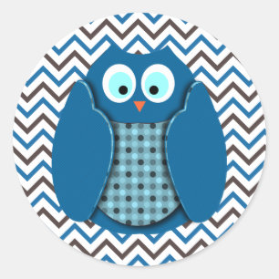 Owl - Blue with Polka Dots Classic Round Sticker